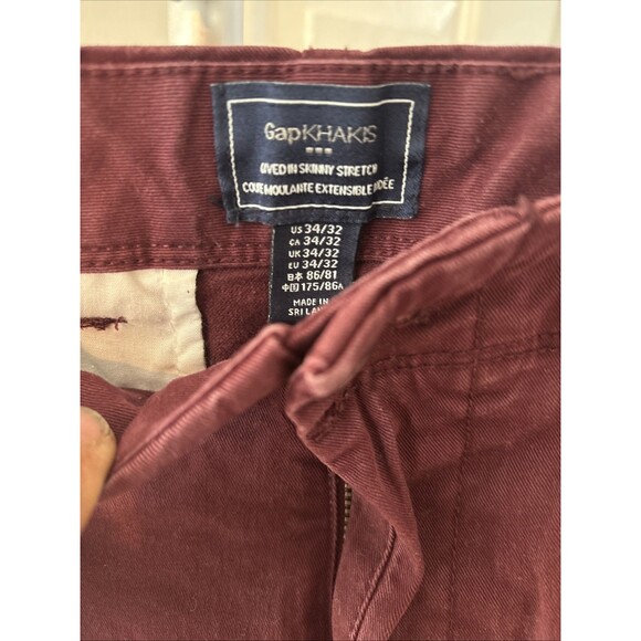 Men's Khakis Skinny Stretch Size 34/32 Burgundy Red - Picture 2 of 3